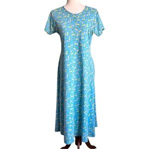 Erika 80’s Vintage Women’s Blue Spring Floral Cotton Dress Cottagecore Medium‎